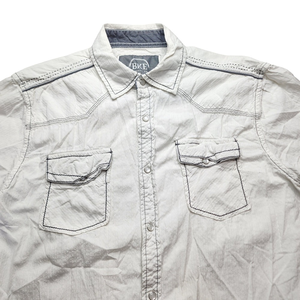 BKE Athletic Fit Mens White Western‎ Pearl Snap Short Sleeve Shirt Large Western
